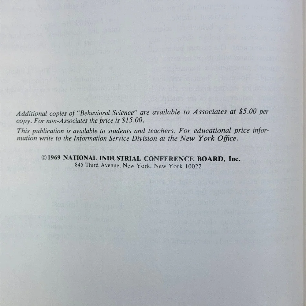 Conference Board Behavioral Science Concepts Management Softcover 1978 Business